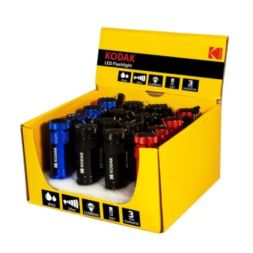 [7078] Kodak LED Flashlight 9 Lumens 16 Pack Red, Blue & Black